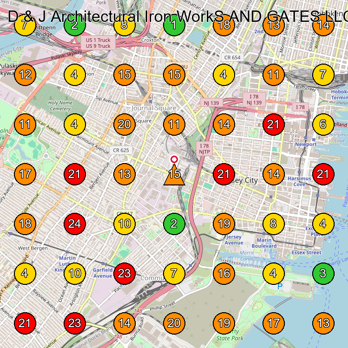 D & J Architectural Iron WorkS AND GATES LLC. Iron Works GeoGrid ranking map for Jersey City NJ